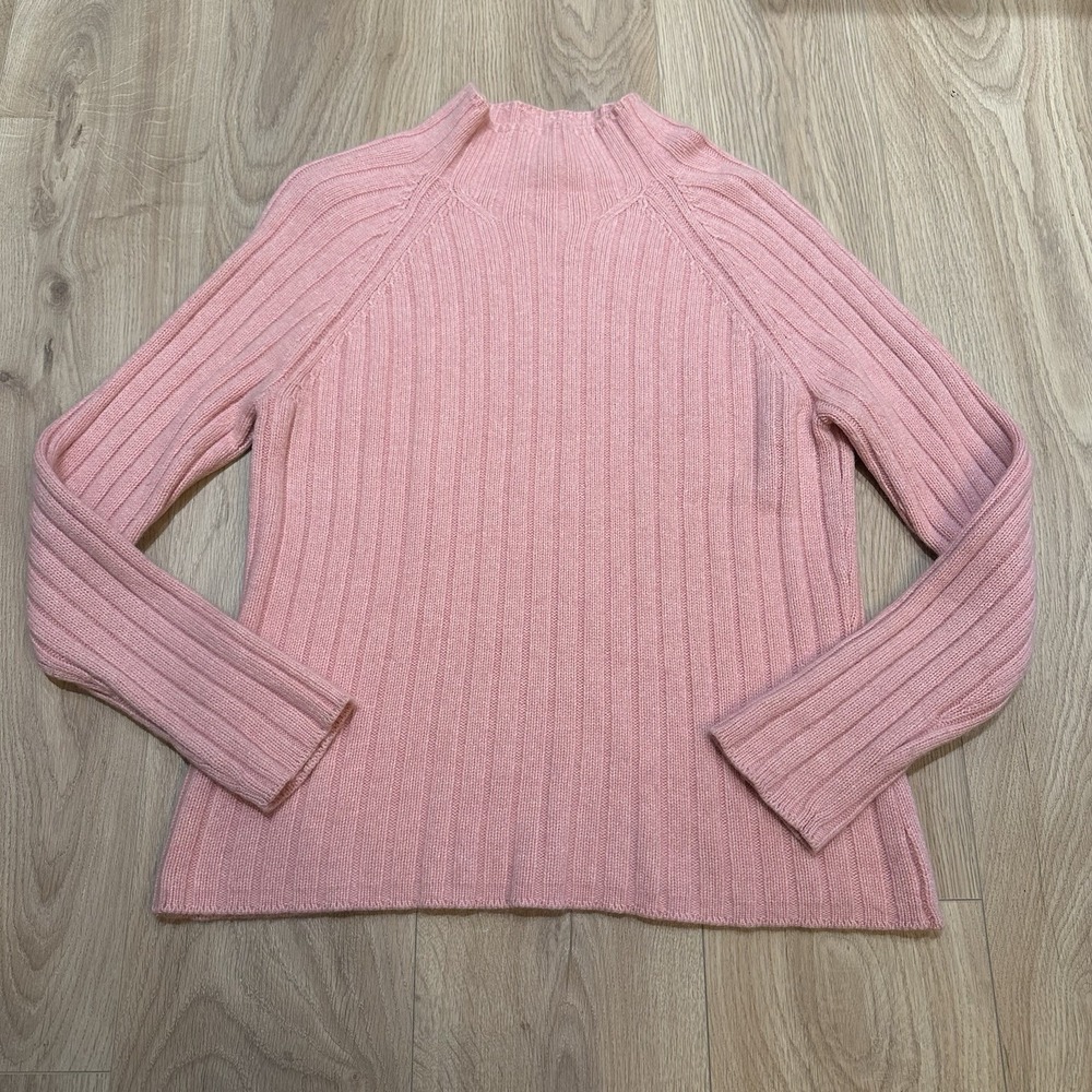 Lands End Womens Sweater Pink Cashmere Angora Rabbit Hair Wool Knit Sz L 14 16